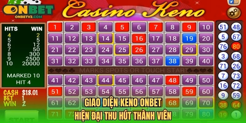 Giao diện Keno ONBET hiện đại thu hút thành viên